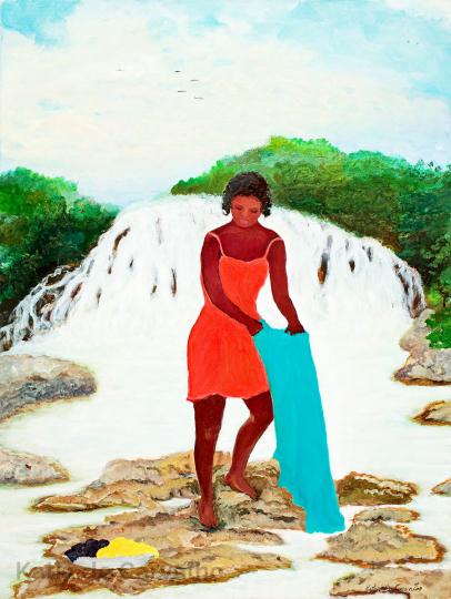 4) oil (cotton) laundress in red 44x58 cm (2005)